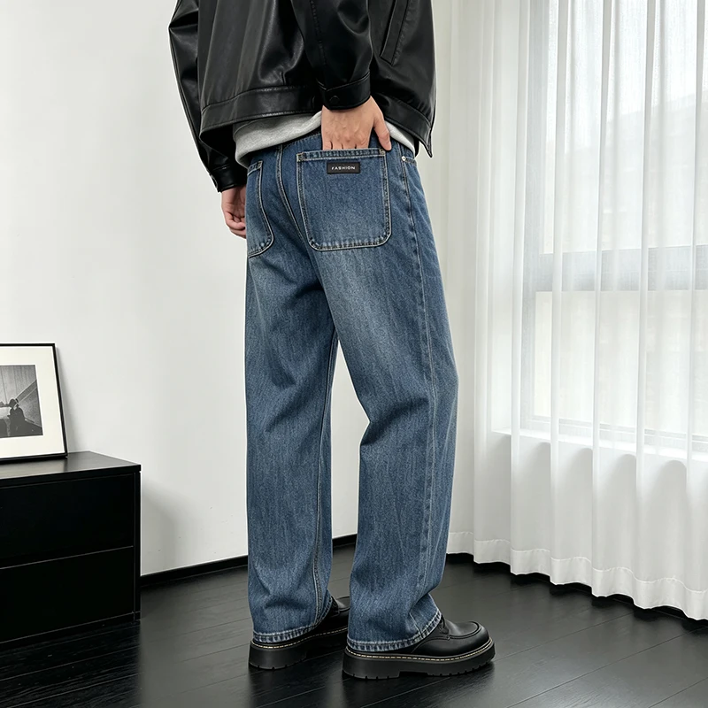 100% Cotton Non Stretch Straight Loose Men's Jeans, Classic Korean Retro Nostalgic Youth Student Street Y2K Wide Leg Pants