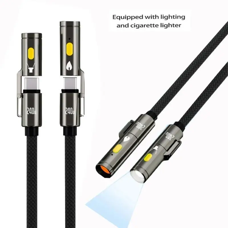 R53C Wear Resistant 240W USB C Charging Wire Type C Camping Cable Cord with LED Light Feature for Outdoor Enthusiasts