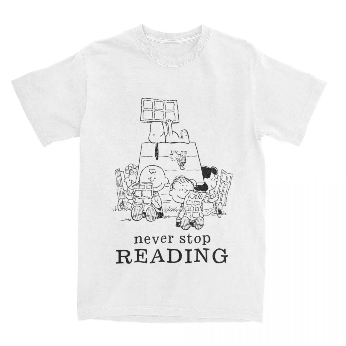 Casual Funny Gang Reading Comics Snoopy T-Shirt Men Crew Neck 100% Cotton T Shirts Short Sleeve Tees 4XL 5XL 6XL Clothes