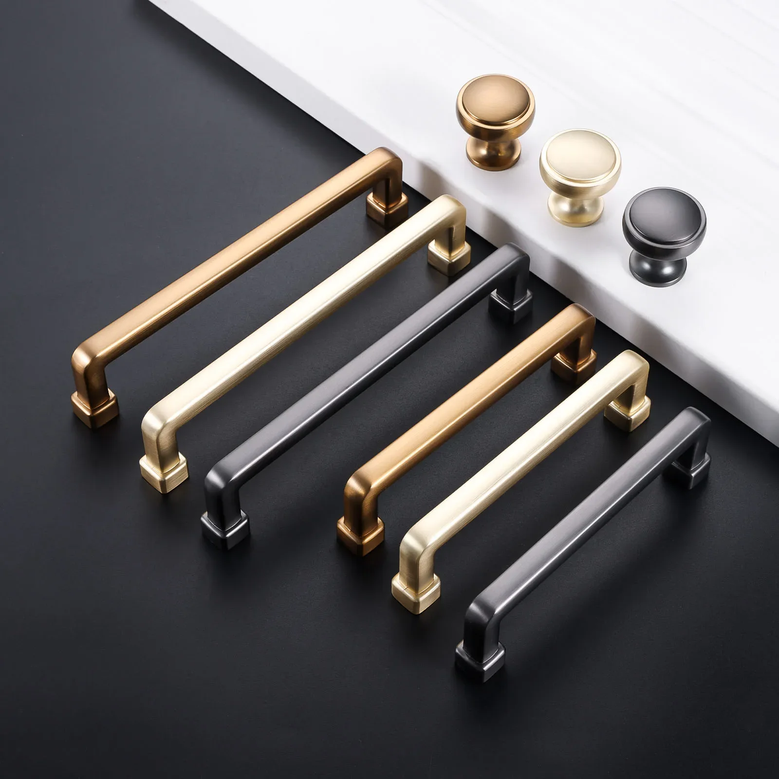 Furniture Handle w/screw Simple Modern Design Brushed Surface Copper/Dumb Golden/Gray Round Knob Strip Pull 27/108/140mm Decor