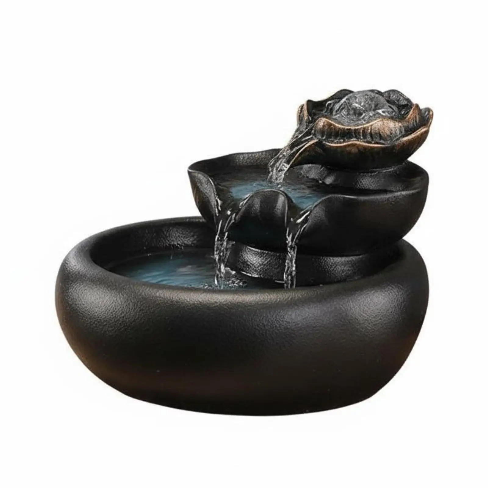 Ceramic Lotus Water Fountain with Crystal Ball for Living Room Decor Relaxing Tabletop Feature Indoor Home Art