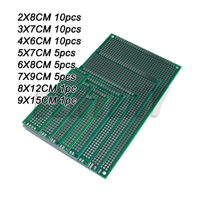 1/5/10 Stück PCB-Prototyp-Platinen, grün, 2x8/3x7/4x6/5x7/7x9/9x15cm/8x12, doppelseitige Leiterplatten für DIY-Lötprojekte
