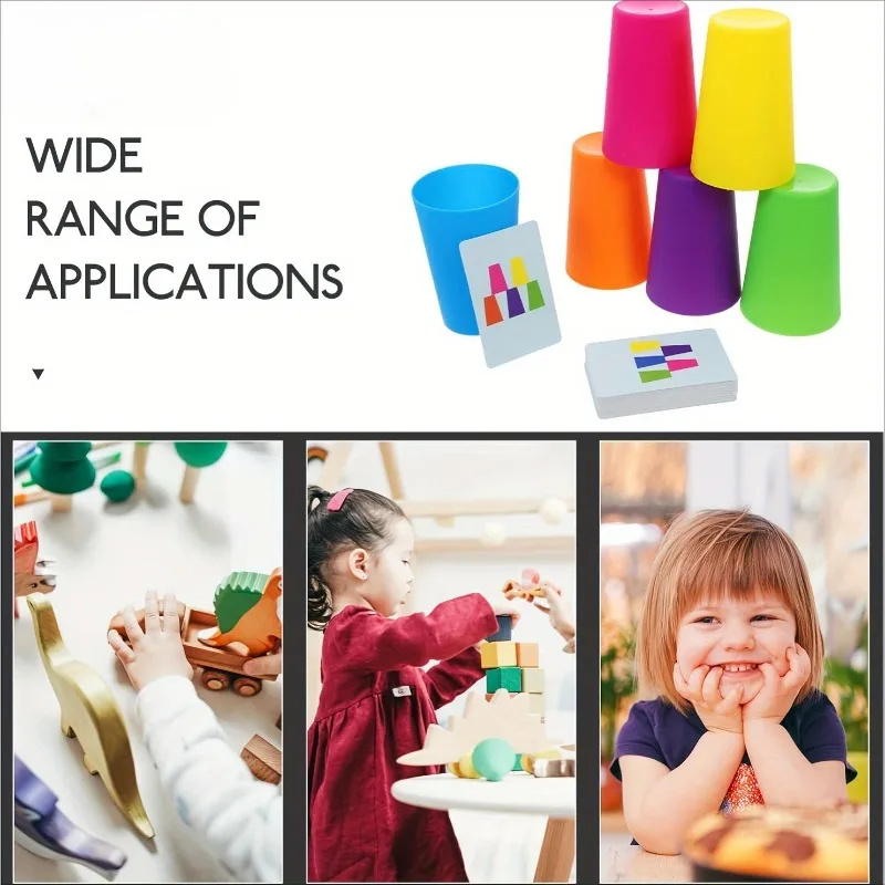 ของเล่นการ์ดปริศนาแบบมอนเตสซอรี่ ฝึกการเรียงซ้อน ฝึกการจัดเรียงสี ฝึกการรับรู้พื้นที่ สำหรับเด็กอายุ 2-4 ปี ของขวัญ ประกอบด้วยการ์ด 50 ใบ และถ้วย 6 ใบ