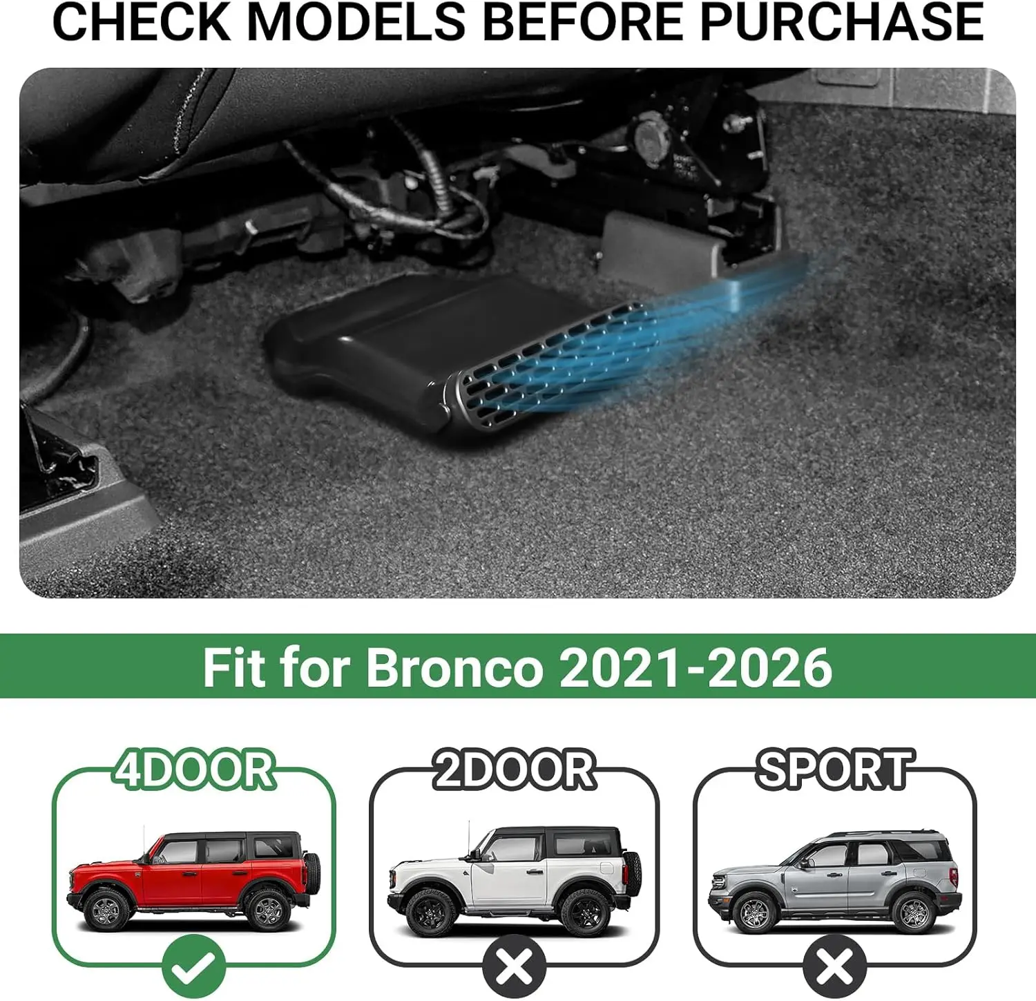 Under Seat Vent Deflectors for Ford Bronco 2021-2026 4-Door Rear Air Conditioning Vent Extender Directional 2PCS