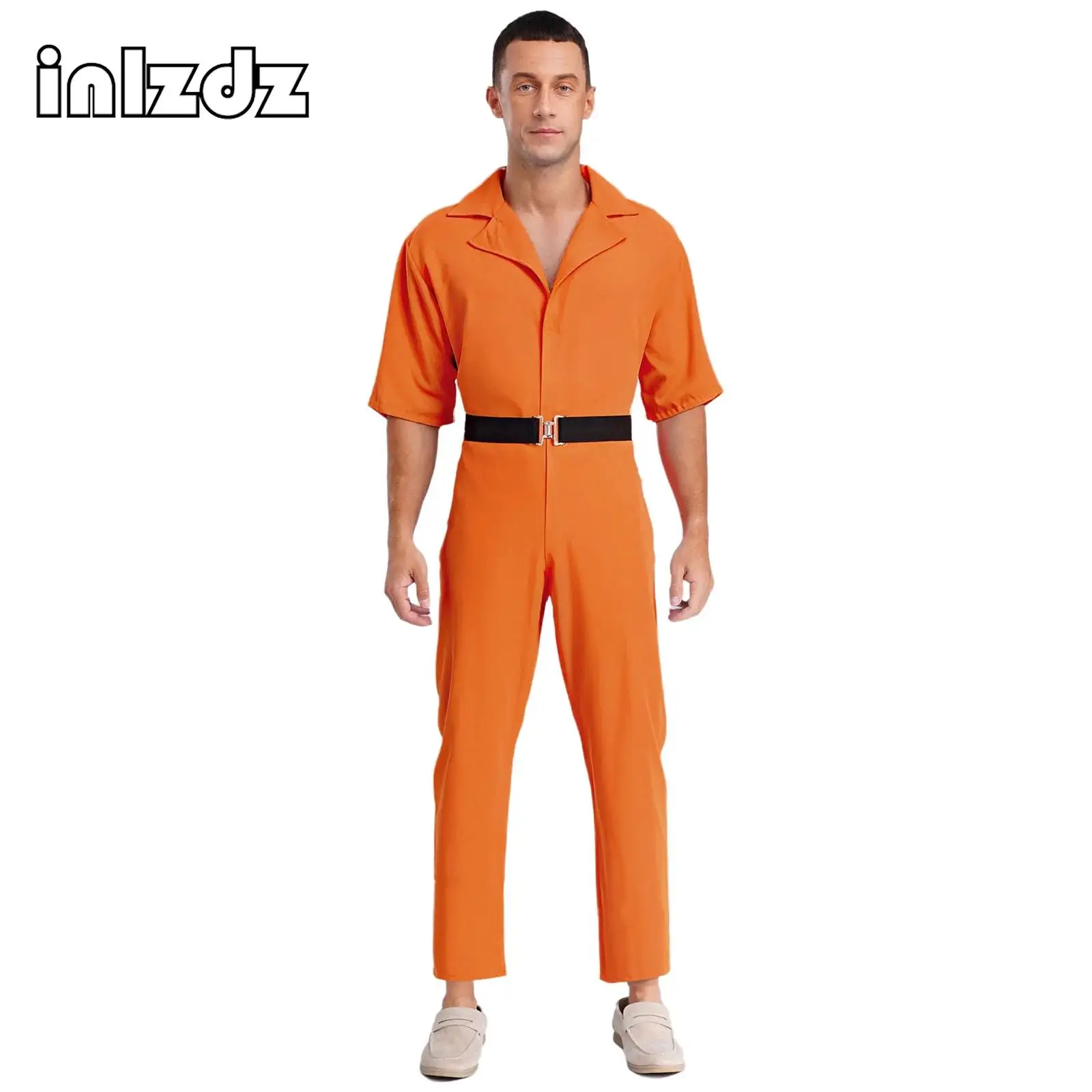 

Mens Womens Prisoner Cosplay Costume Halloween Orange Jailbird Inmate Jumpsuit Full Body Suit Prison Overalls Uniform Outfit