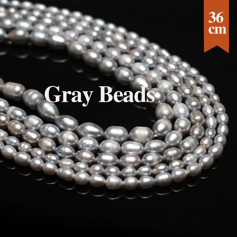 Natural Freshwater 100% Pearl Beads Rice Gray Pearl Loose Spacer Beaded for Making DIY Jewerly Necklace Bracelet 3/4/5/6/7/8/9mm