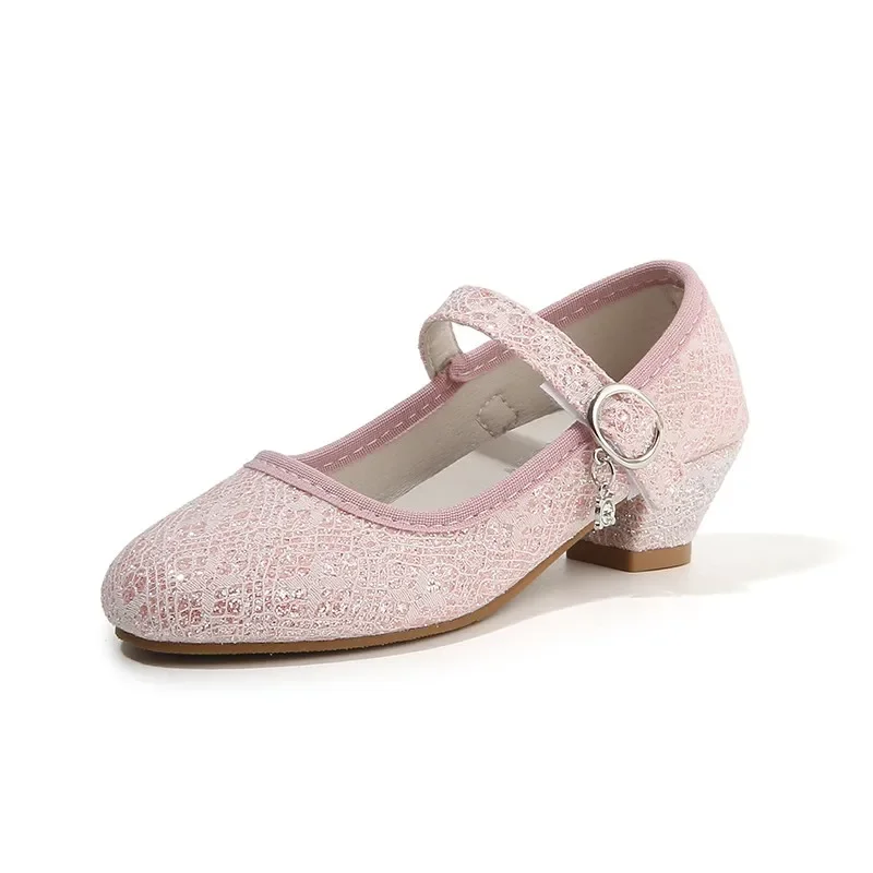 Toddler Girls Glitter Mary‑Jane Shoes Adjustable Buckle Low Heel Children Party Princess Dress Shoes