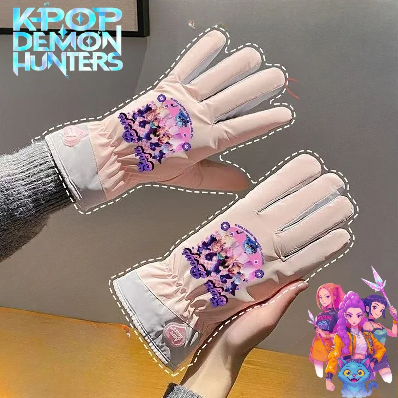 

Cute KPop Demon Hunters Zoey Mira Rumi New Creative Anime Cartoon Pattern Winter Thickened Warm Touchscreen Full-Finger Gloves