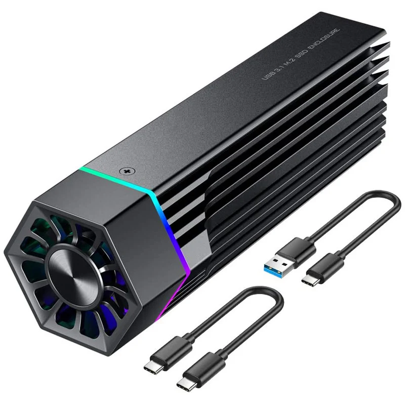 

Корпус для SSD с RGB-подсветкой из алюминиевого сплава, внешний адаптер JMS583 10 Гбит/с с охлаждающим вентилятором, высокоскоростной переключатель защиты от записи для M Key/B M Key