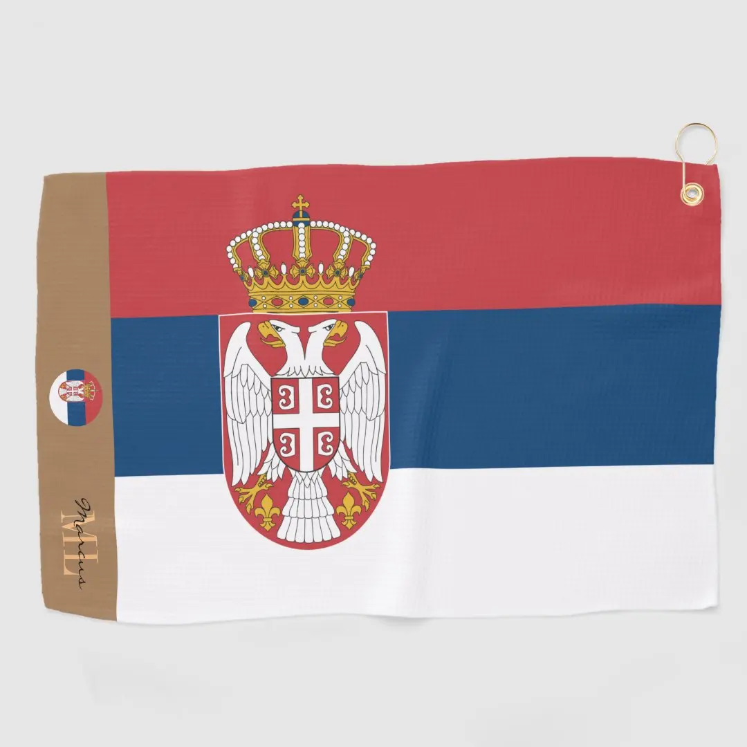 Bandera serbia y toalla de golf monogramma en Ser 16x24 pollici