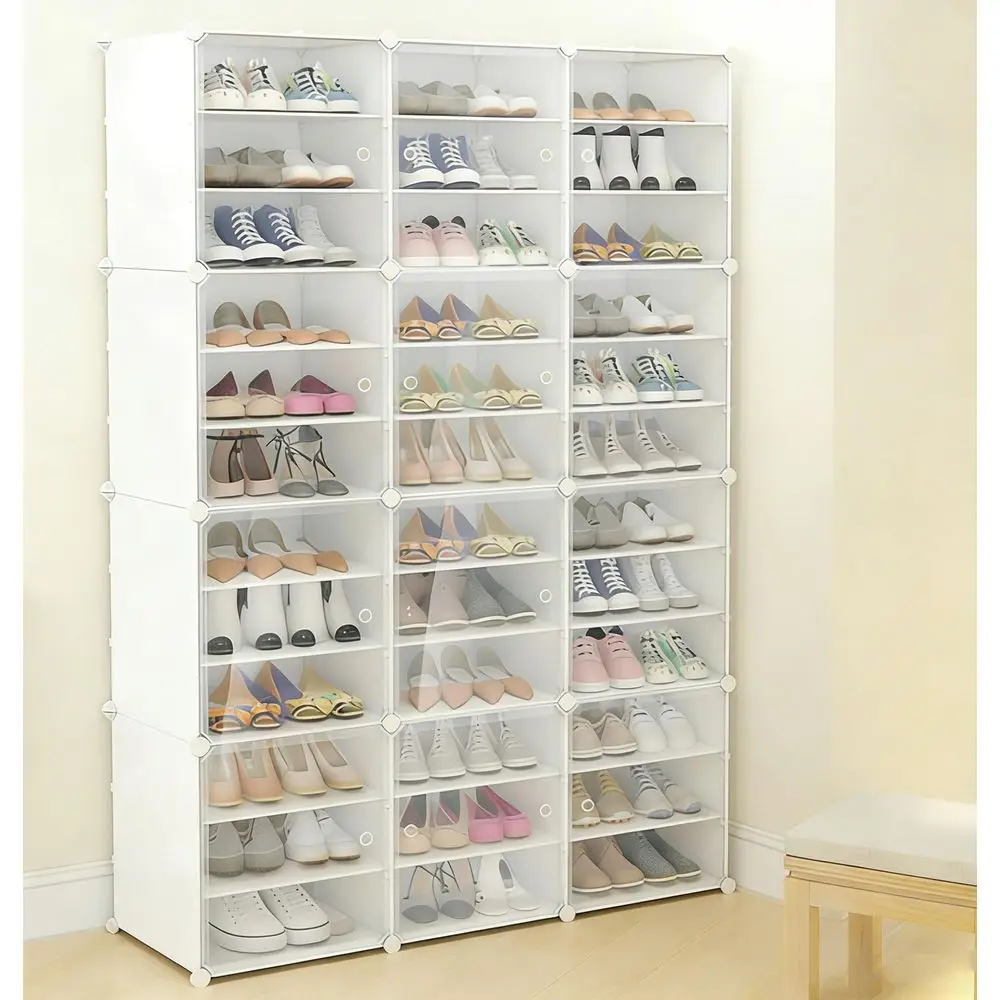 

Shoe Rack Organizer, 12Tiers Stackable 72 Pairs DIY Plastic White Shoe Rack with Covers, Clear Shoe Boxes Stackable Slipper Org
