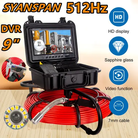 SYANSPAN 9 인치 DVR 송신기 이미지 셀프 레벨링 파이프라인 위치 내시경, 23mm 배수관 검사 카메라, IP68, 8GB 512Hz