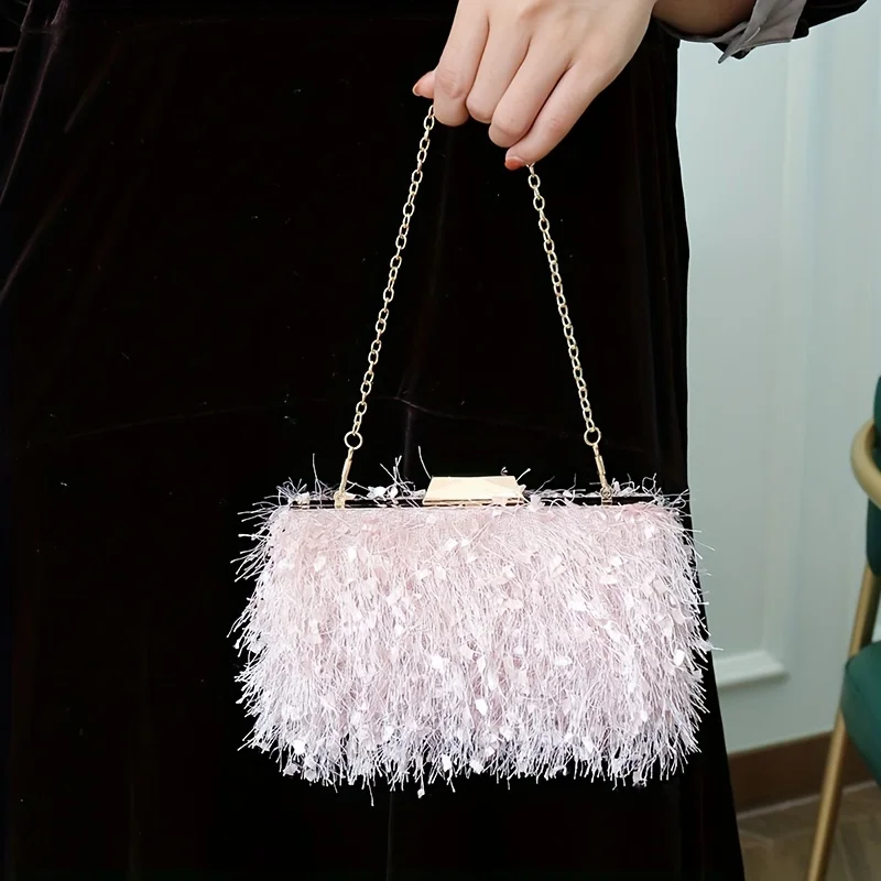 

Сумка на плечо с цепочкой и кисточками для женщин, ручной вечерний клатч из синтетического материала, элегантная сумка с пряжкой для вечеринок, нарядный