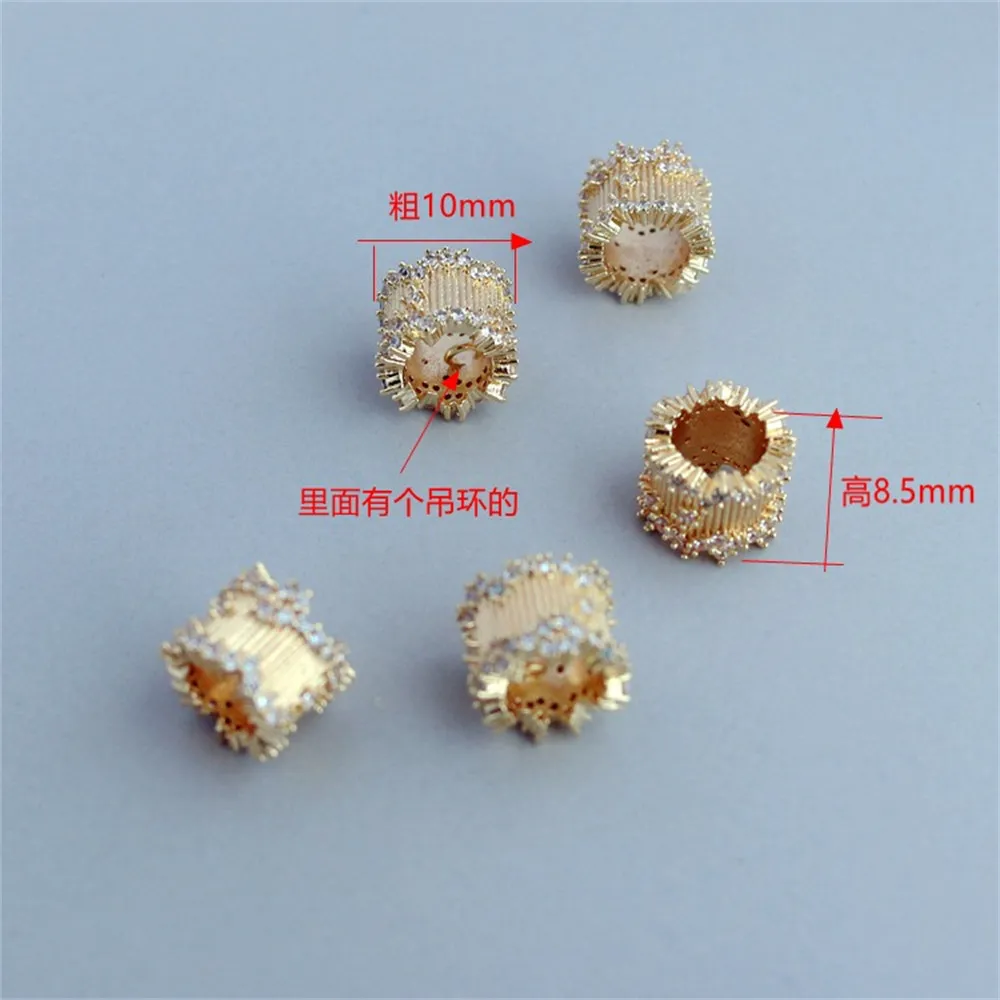 1pcs 14k Gold Color Preservation Zircon Castle Pendant Beads Transfer 8.5*10mm with Hanging Ring Diy Jewelry Charm Accessories