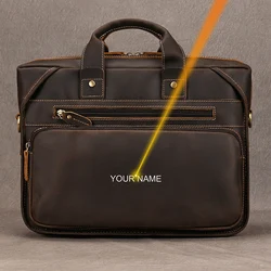 Luufan Genuine Leather Briefcase Bag for man fit for 14 inch PC Business Bag Vintage male laptop handbag Handmade Crossbody bag