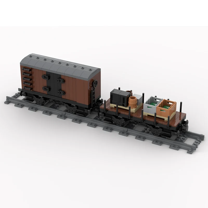City Car Model MOC Building Bricks Vintage Boxcar And Flatcar Add-on Modular Technology Gifts Holiday Assemble Toys Suit Display