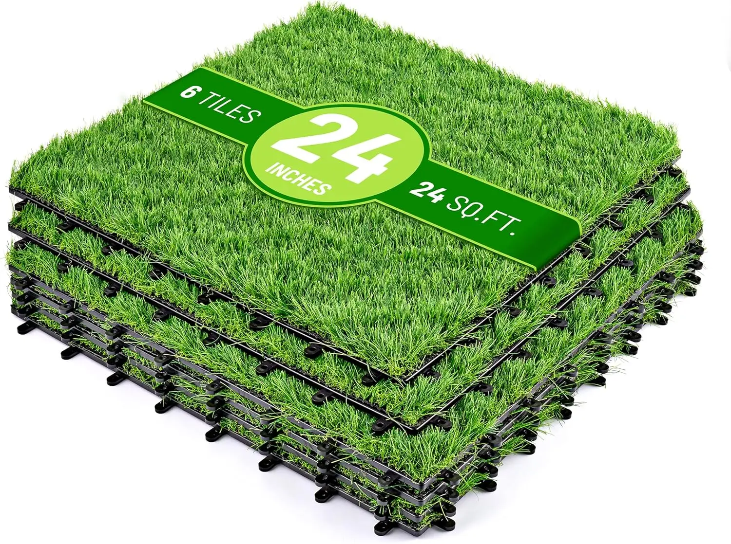 

24Sq. Ft. Artificial Grass Tiles – Interlocking 24"x24" Fake Grass Mats for Balcony, Patio, Deck Flooring, Pets & Dog Pee Pad –