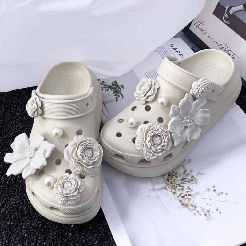 2025 Fashion Shoe Charms Set Accessories Hole Shoe Buckle DIY New Style Bouquet Bone White 3D Flower Shoes Decorations image 4