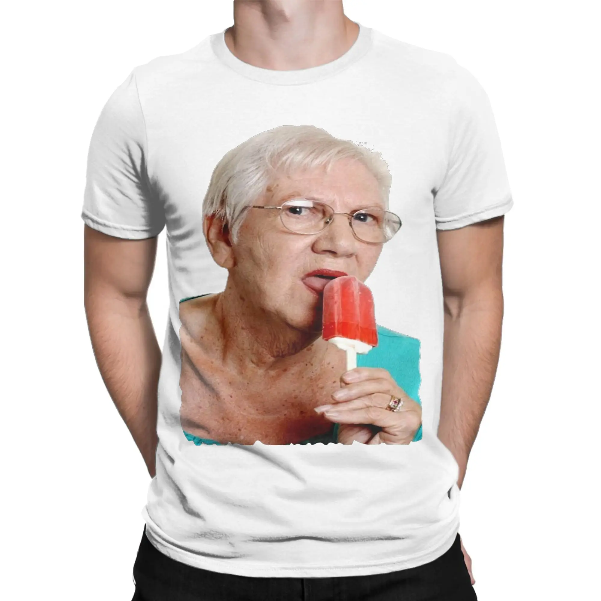 Granny Ice Lolly T Shirts Men's  100% Cotton Crazy T-Shirts Round Collar  Tees Short Sleeve Tops Printed