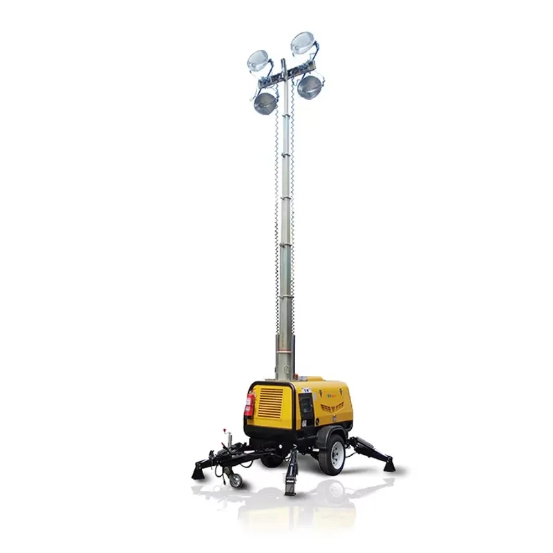 Rugged Mobile Light Tower with CCTV Surveillance Camera, 360° LED Mast Light for Railway Repairs and Site Security