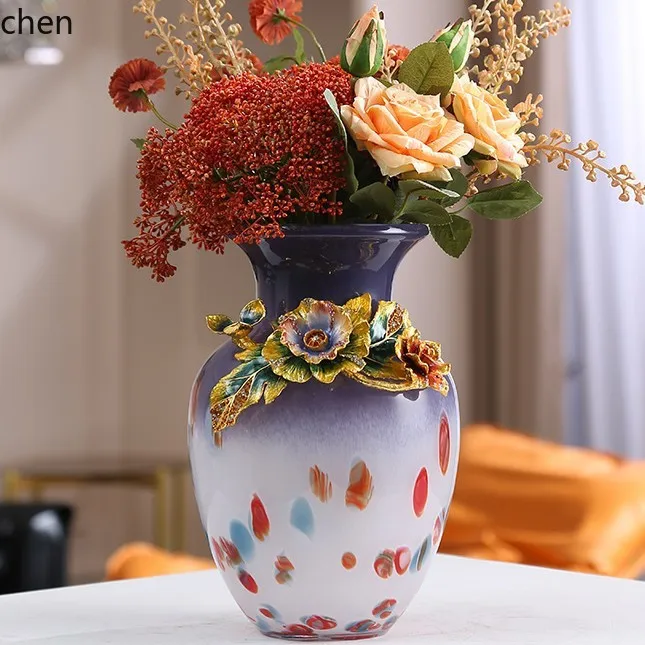 HXL Jade-Inspired Multifloral Craft Glass Vase, Decorative Ornament for Home Display