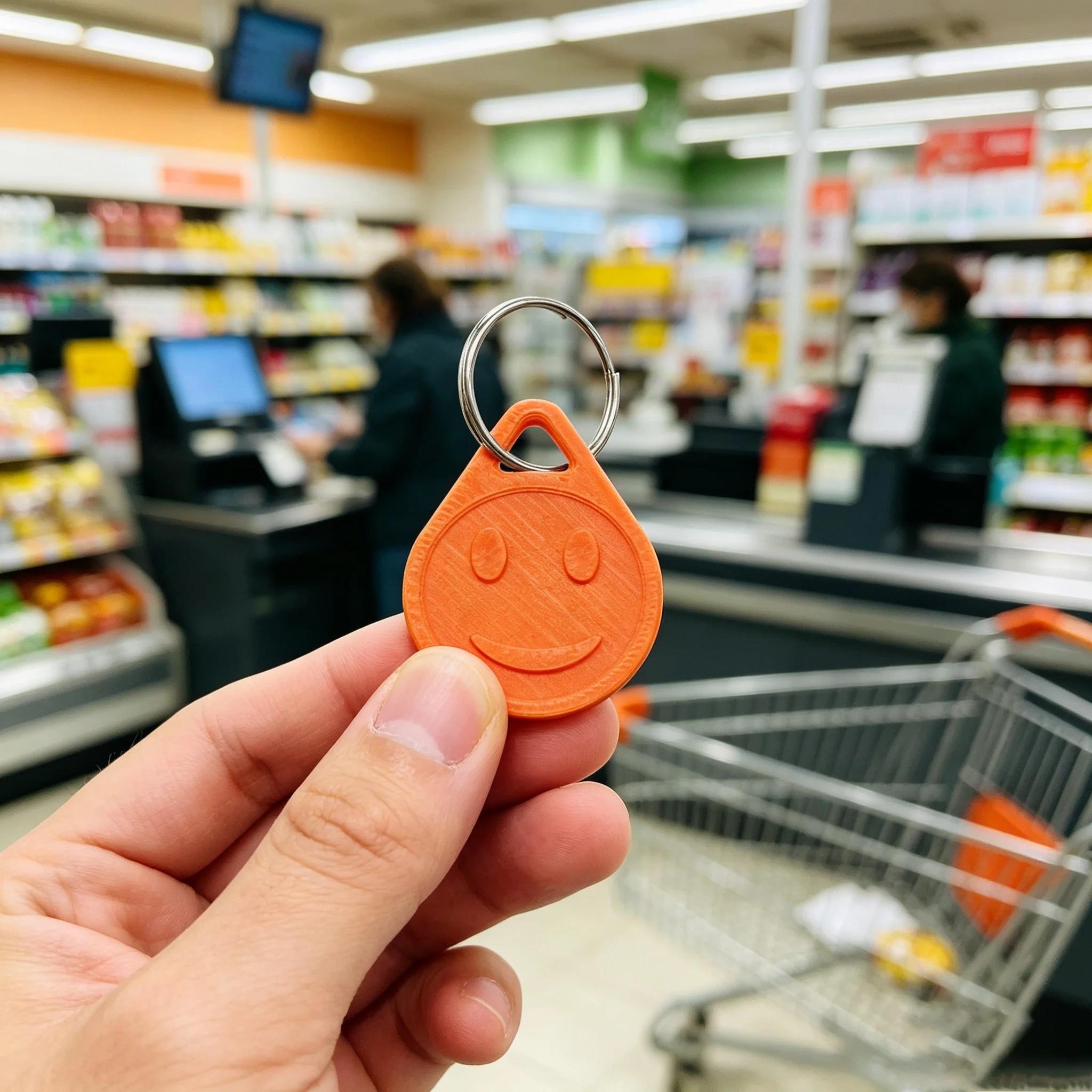 5PCS Smiley Face Shopping Cart Token Keychain 3D Printing Portable Supermarket Trolley Unlock Coin with Key Ring