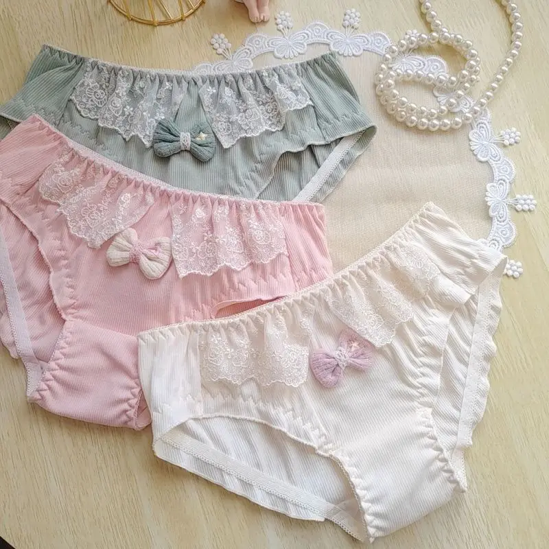 Kobiety łuk bawełniana koronkowa śliczna urocza Sweety bielizna Ruffles wysoka elastyczność oddychająca bezszwowa w stylu księżniczki figi figi