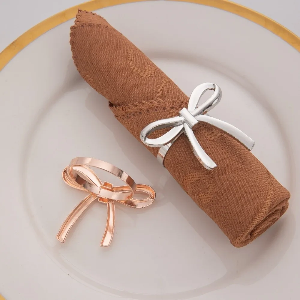 Elegant Metal Material Napkin Rings Bow Shape Elegant Napkin Holders Napkin Buckles Banquet Decor