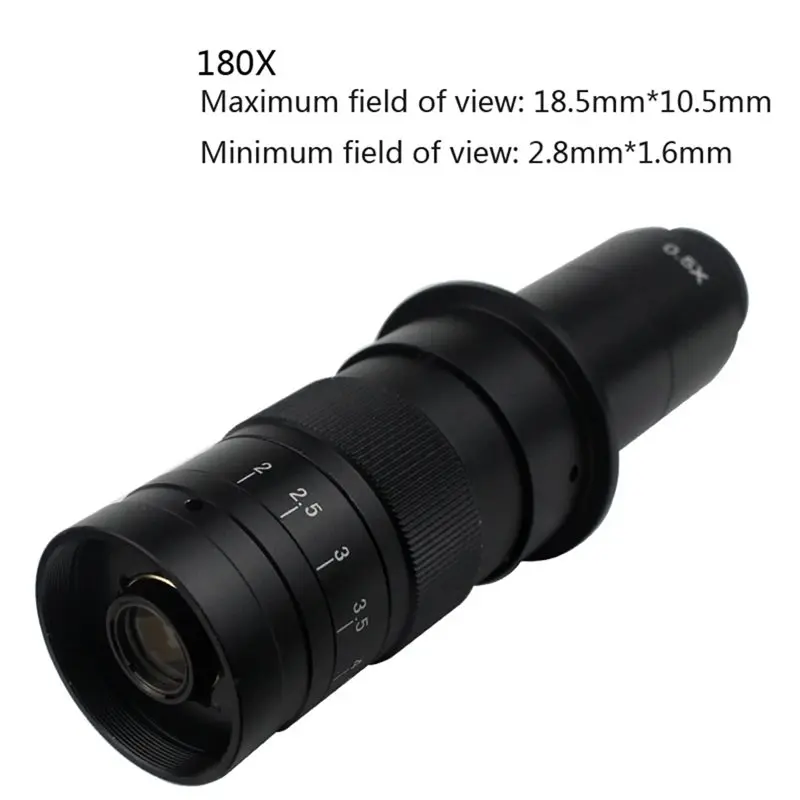 C-MOUNT Adjustable Focus Objective Lens 180X 130X For Industry Video Microscope Camera For -Compatible VGA-A86G