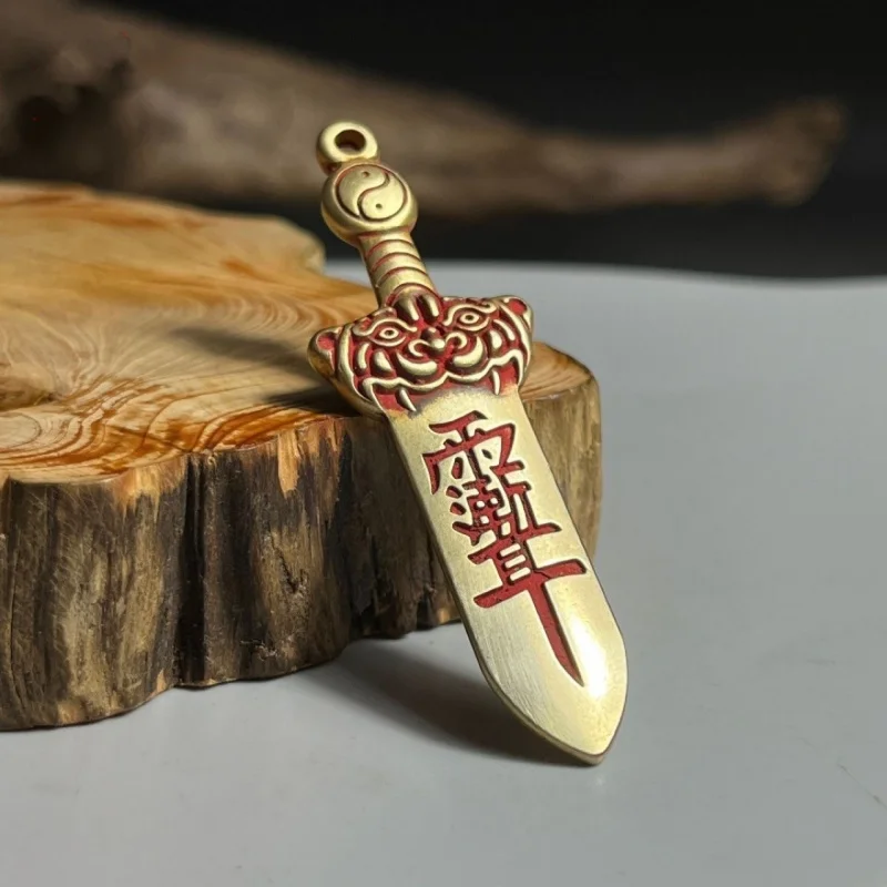 Wholesale Brass Cinnabar Ziziphus Amulet Pendant, Pure Copper Small Sword For Peace And Protection, Tai Chi Bagua Seven-Star Swo