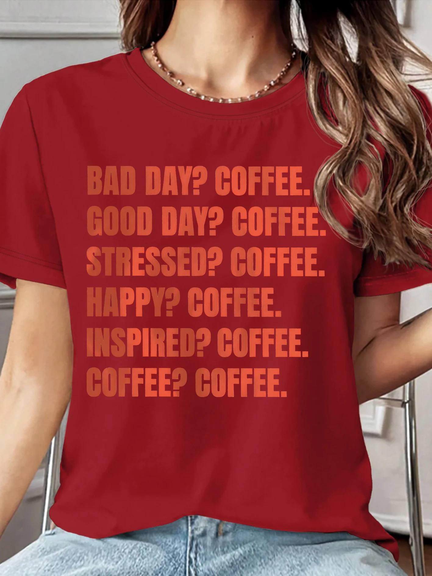 Women's Short Sleeved Coffee Enthusiast Text Printed T-shirt Round Neck Machine Washable Skin Friendly Casual Daily Women's Top