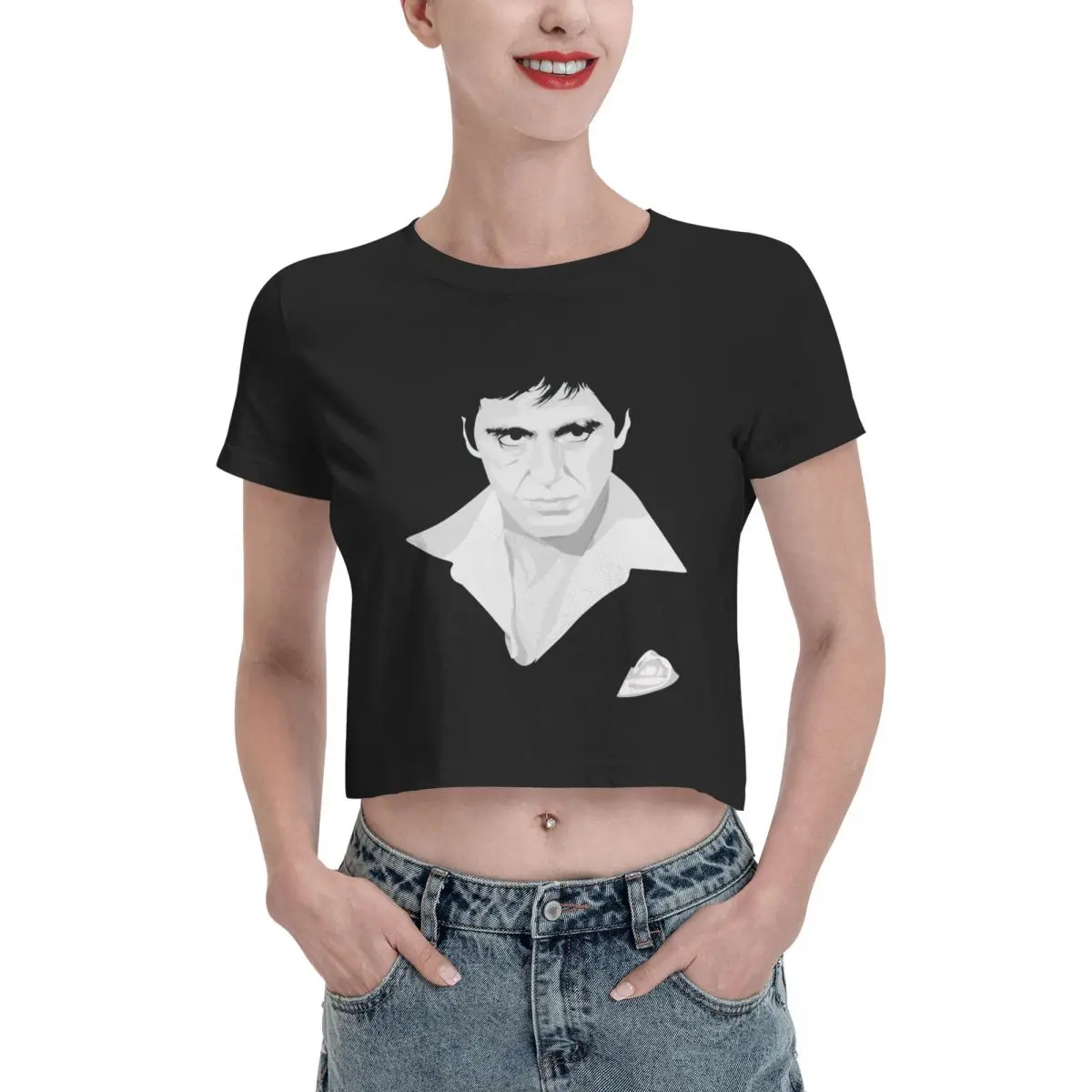 Movie Scarface Tony Montana Graphics Tshirt Cartoon Graphic Tees Female Crop Top,Leak navel T-shirt