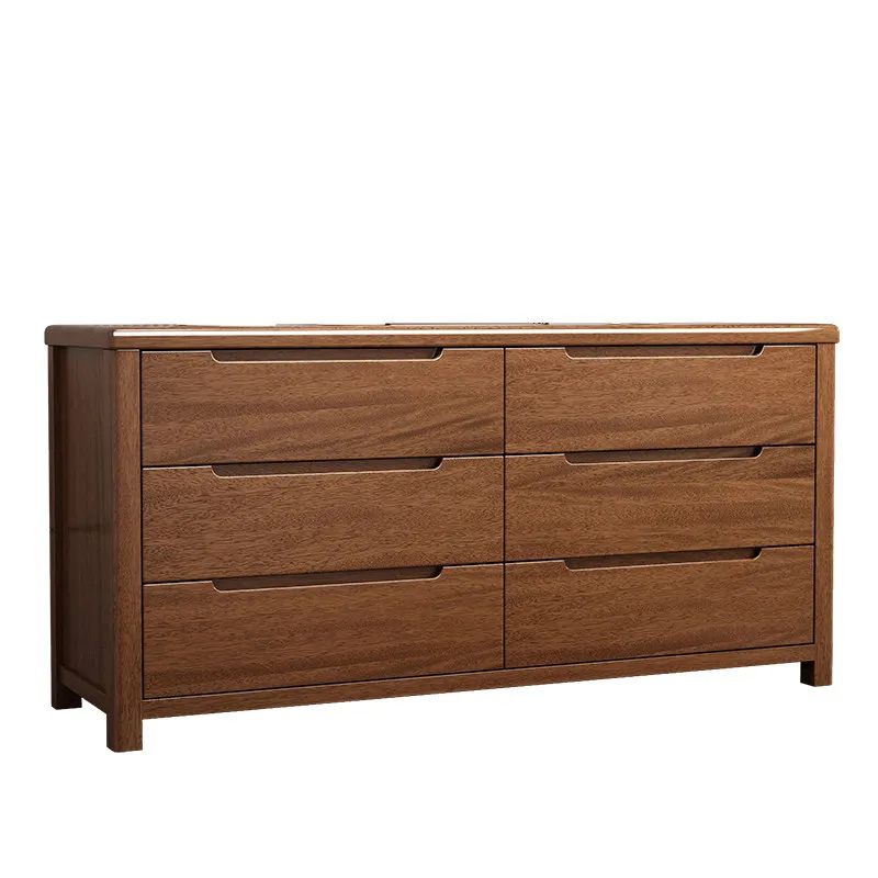 Walnut Solid Wood Six-chest Cabinet Modern Simple Home Storage Bedroom Storage Three-bucket Cabinet Five-chest Cabinet