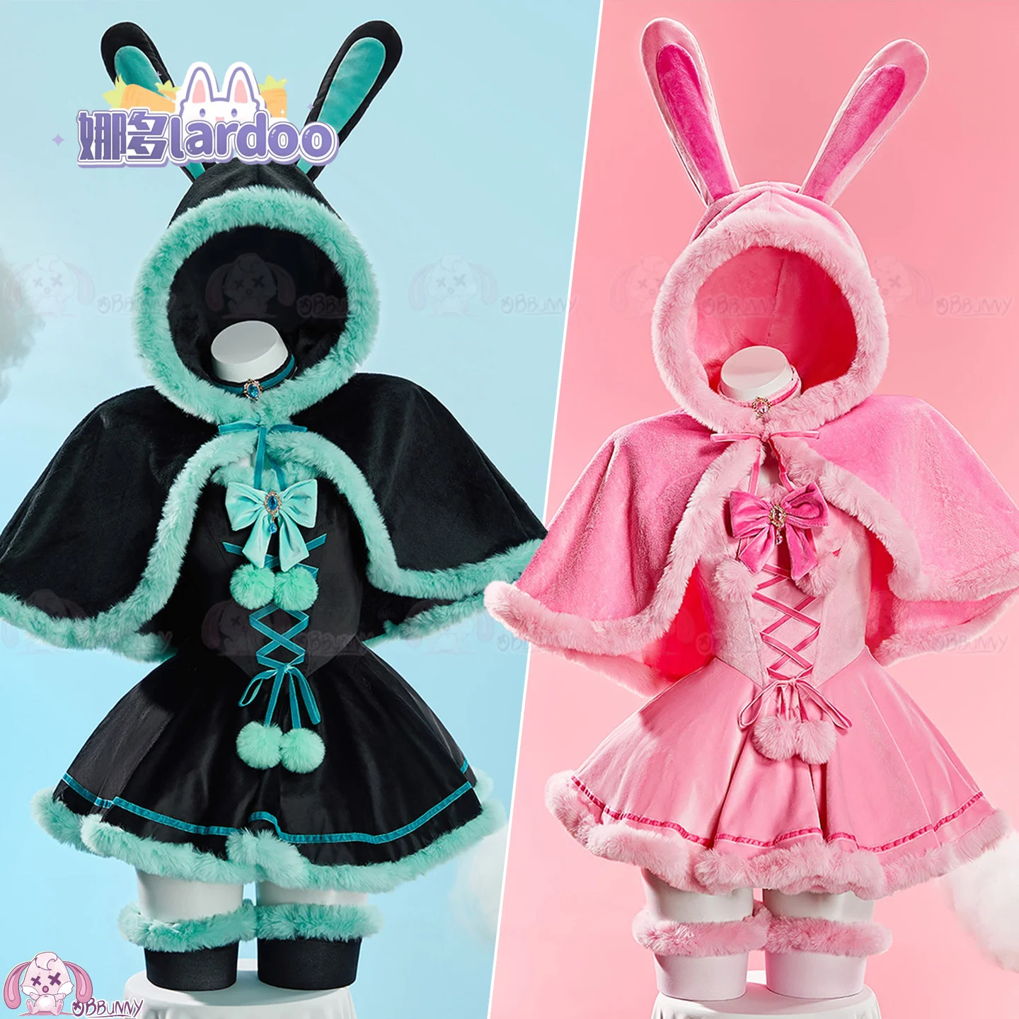 Original Cute Plush Bunny Cloak Set, Pink & Blue Available, Loungewear Outfit for Christmas Halloween Cosplay Costume - view 3
