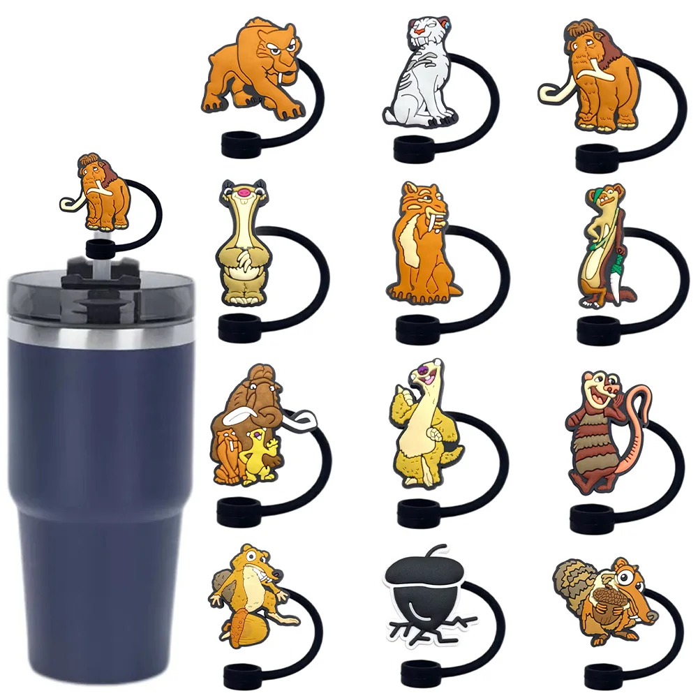 

1-12pcs Animal cartoon Straw Cover Cap for Stanley Cup 10mm Silicone Straw Tips Lids Reusable Dust-Proof Straw Topper for Party