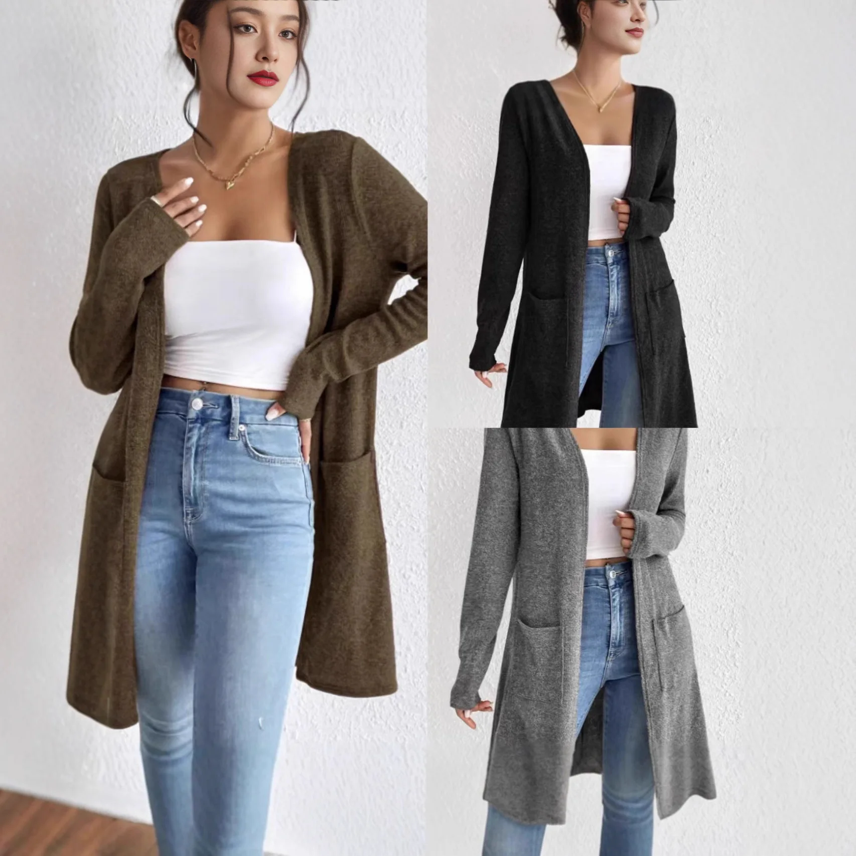 

2025 European and American women's clothing popular casual versatile knitted sweater cardigan