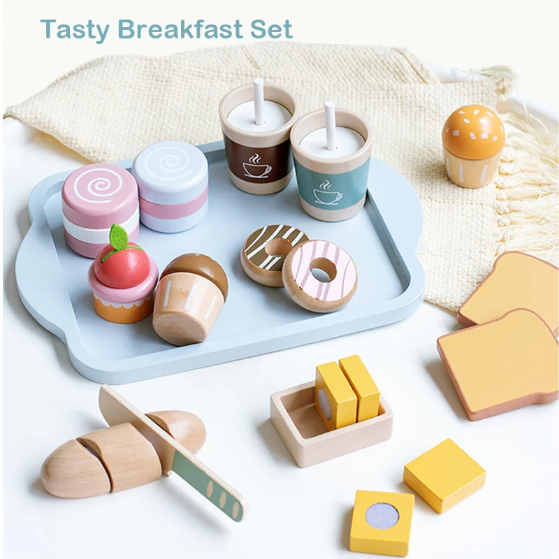 Children\'s simulation breakfast set toys, early education educational toys, wooden simulation food, role-playing, play house