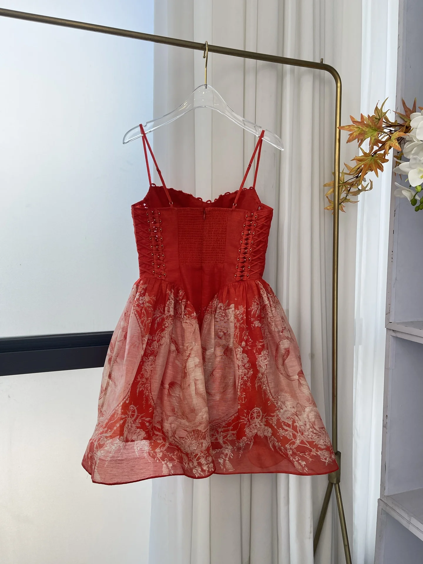 

Red Sleeveless Mermaid Print Mini Dress 2025 New Design