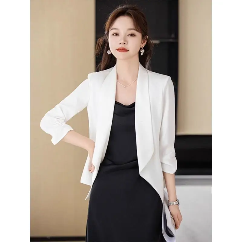 Dames Blazer Flip Kraag Zonbescherming Grote maten Dunne zijsplit Eén knop Basic Nieuwste montage Kralen Lente Zomer Retro