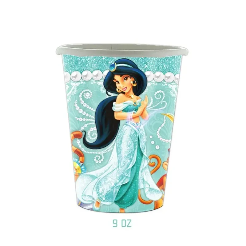 MINISO Disney Jasmine Princess Theme Tableware Kids Birthday Party Cups Plates Napkin Tablecloth Balloon Decor Girls Favors