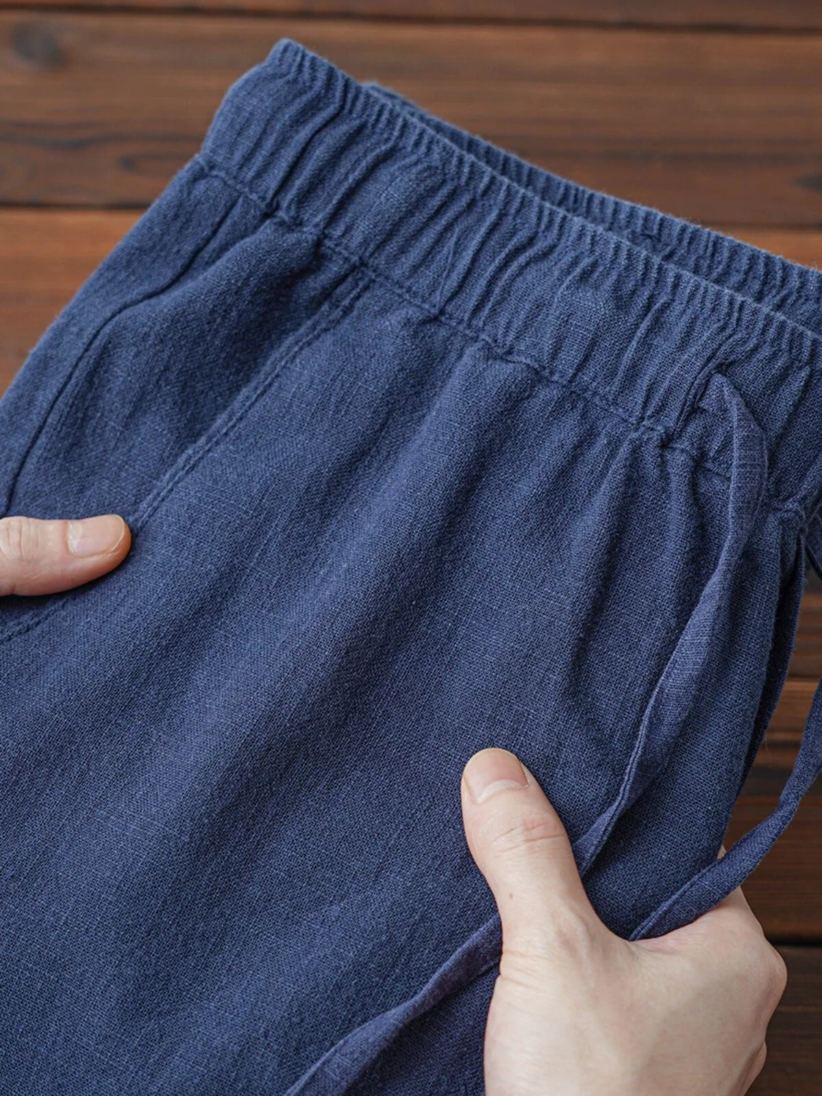 

Lightweight Cotton Linen Men's Summer Pants Loose Straight Leg Casual Trousers Comfortable Breathable Blue Color Elastic Waist