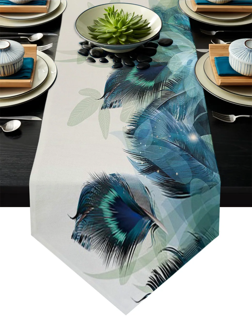 Peacock Feather Gradient Table Runner for Dining Table Party Decor Anti-stain Rectangular Dining Table Runner Country Decor