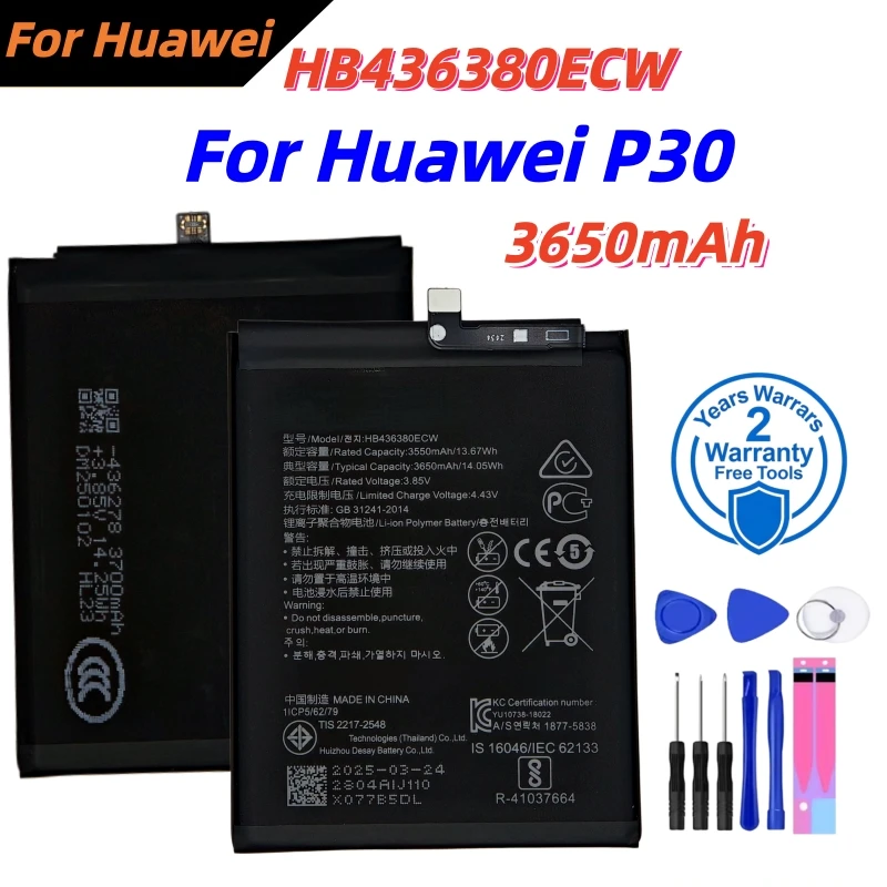 

High Capacity 3650mAh HB436380ECW Battery For Huawei P30 ELE-L09 ELE-L29 ELE-AL00 ELE-TL00 Mobile Phone Batteries