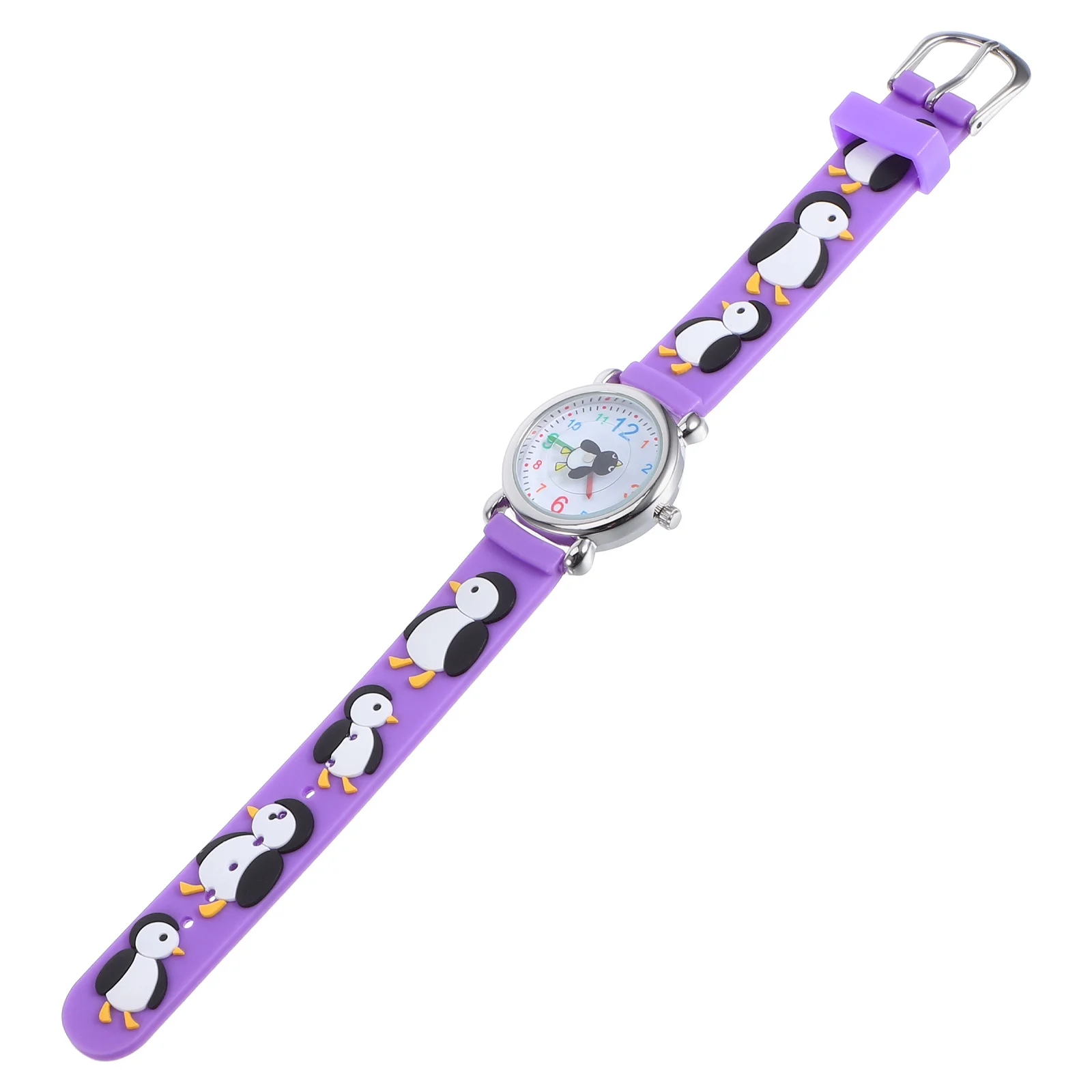 Penguin Watch Cute Cartoon Purple Analog Waterproof Comfortable Band for Little Daily Outdoor Activities