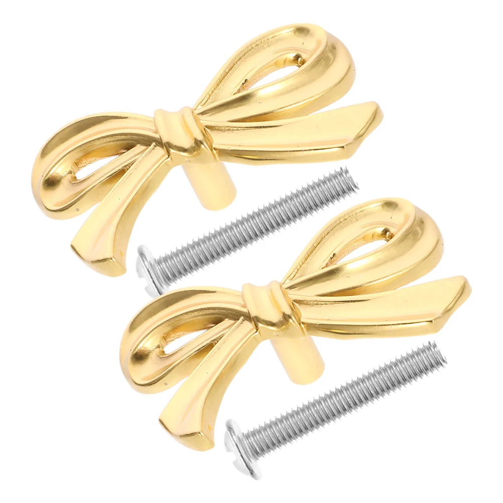 

2 Pcs Brass Bow Handle Cabinets Pull Dresser Hardware Vintage Door Knob Girl Knobs Gold Drawer Pulls Bookcase