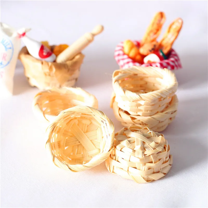 

1:6 1:12 Mini Bamboo Basket Dollhouse Miniature Food Life Scene Shooting Props Decoration Home Decor Kitchen Doll Accessories