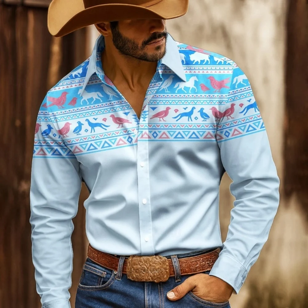 

New Men's Shirt 3D HD Printing Western Cowboy Style Men's Top Fashion Casual Design High Quality Comfortable Fabric XS-6XL Size