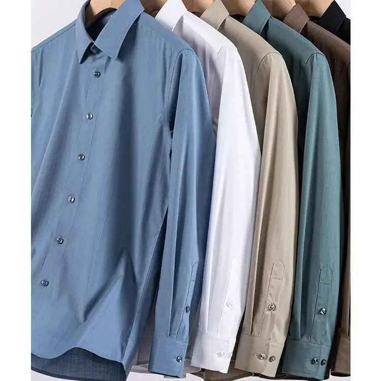 

Bamboo Fiber Anti-Wrinkle Stripe Mens Shirts Long Sleeve Dress Shirts For Slim Fit Camisa Social Business Blouse White Shirt 4XL