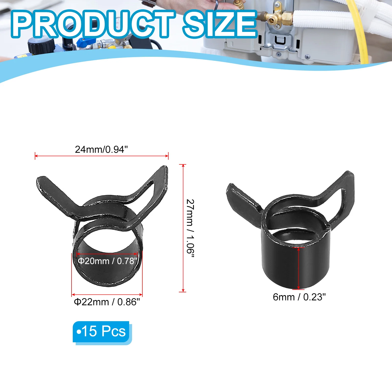 15/25/35Pcs Spring Band Hose Pipe Clamps Vacuum Hose Clamp Water Pipe Hoop 65MN Manganese Steel Clamp for 5-22.5mm OD Hose Black