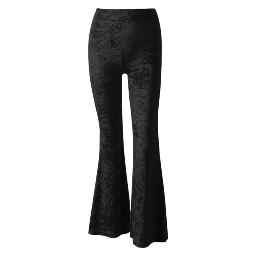 ハイウエスト ゴールドベルベット カジュアル フレアパンツ ストリートスタイル ロングパンツ レディースファッション サマーコレクション その他素材 00%